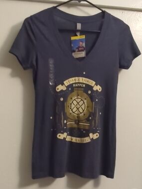 Denim&Co Navy V-Neck Tee with Subtle Heather